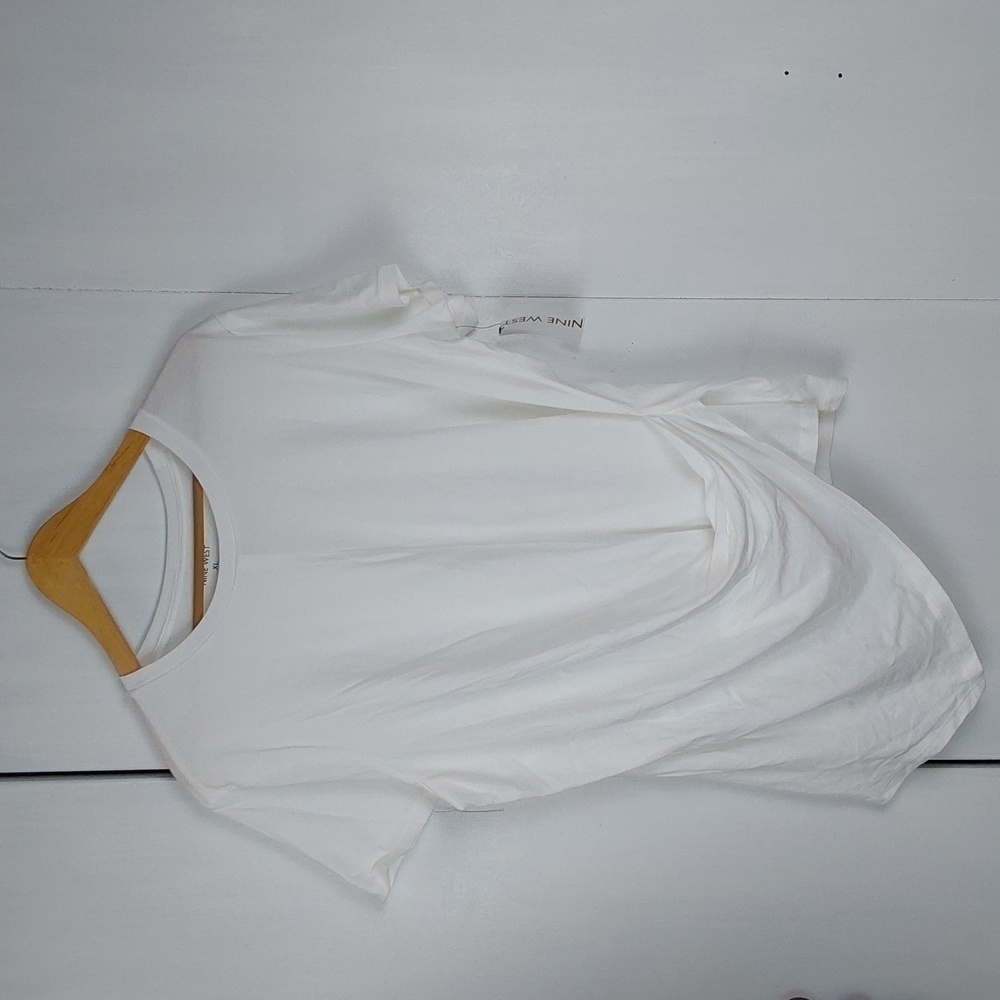 Nine West| Womens White Wrap Front Soft Short Sleeve Top Neutral Casual Sz.XL